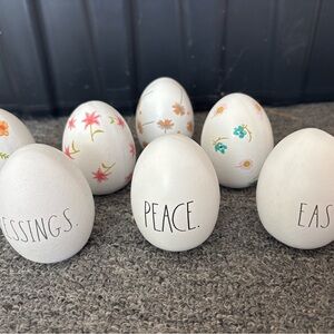 Rae Dunn White Decorative Eggs with Pastel Floral Accents